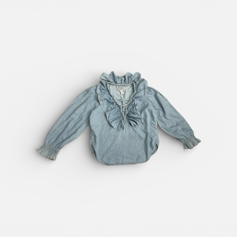 90s Ruffle Light Blue Lace-Up Top - Picture 2 of 4